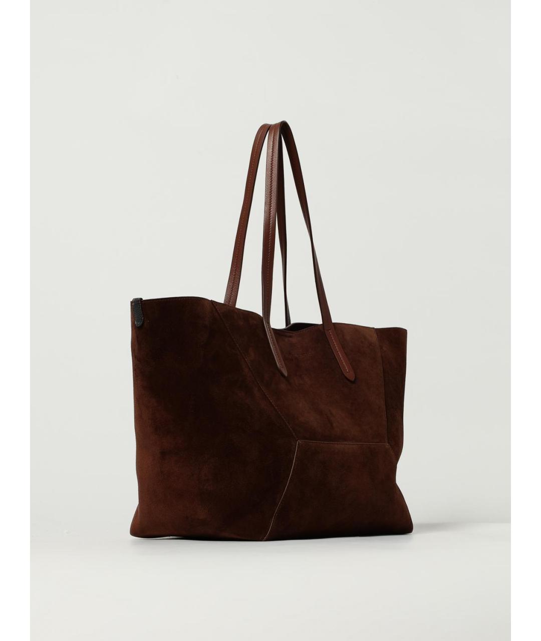 BRUNELLO CUCINELLI Бордовая замшевая сумка тоут, фото 3