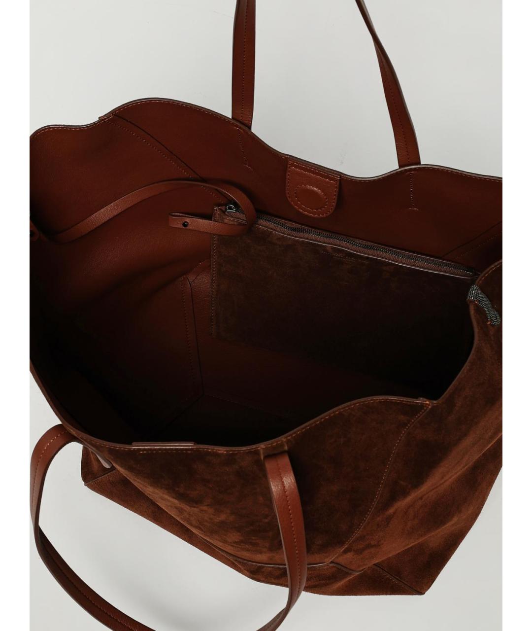 BRUNELLO CUCINELLI Бордовая замшевая сумка тоут, фото 5