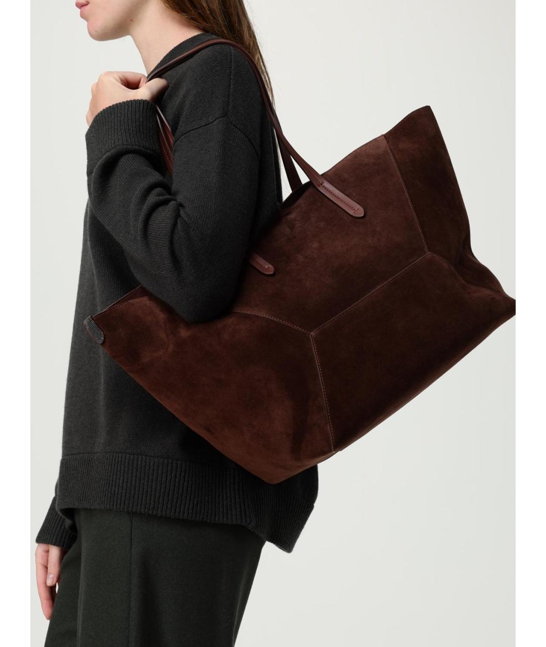 BRUNELLO CUCINELLI Бордовая замшевая сумка тоут, фото 2