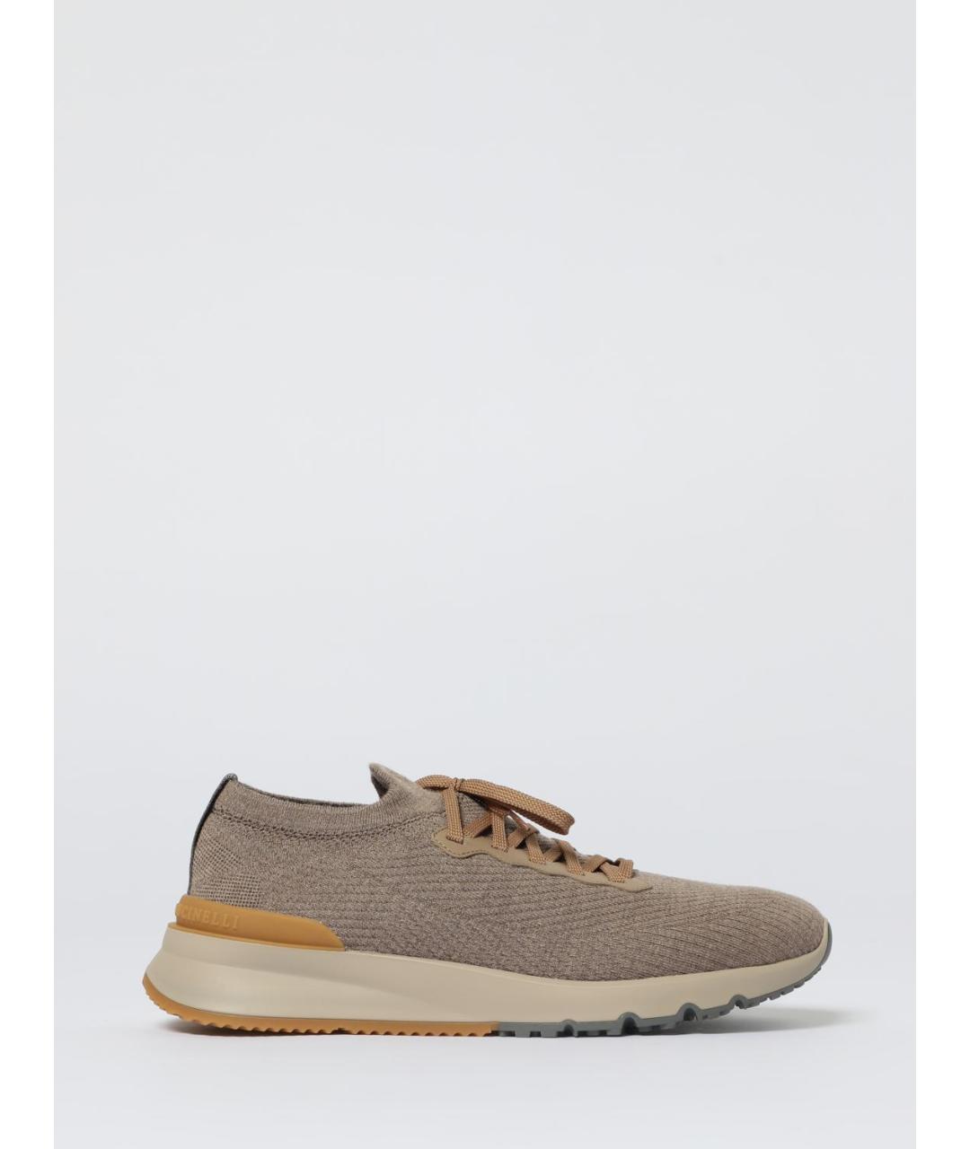 BRUNELLO CUCINELLI Бежевые текстильные низкие кроссовки / кеды, фото 5