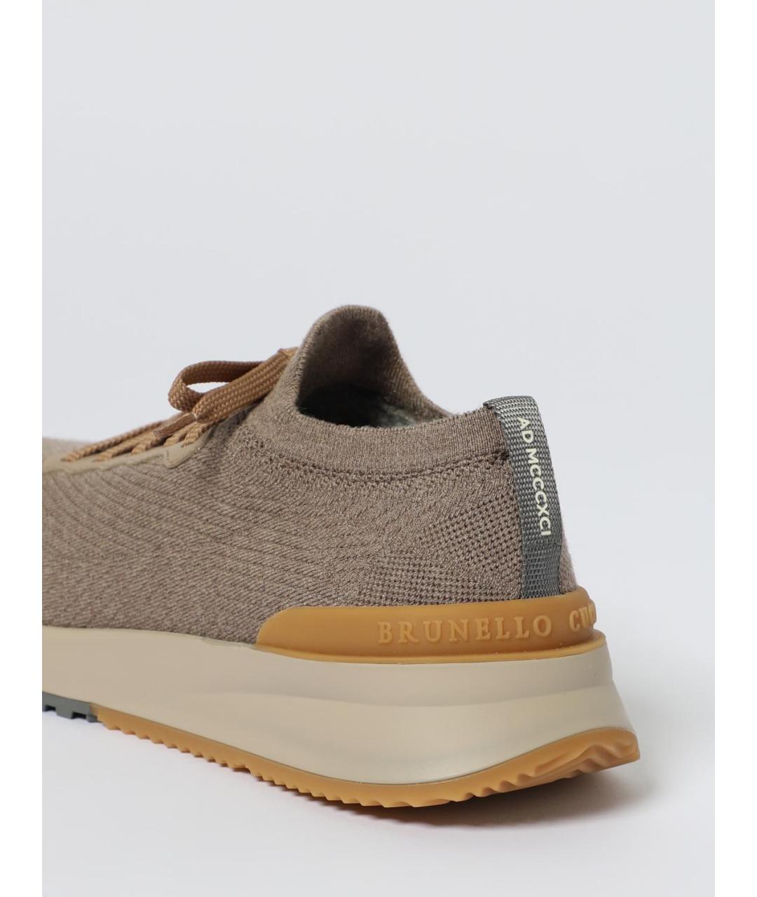 BRUNELLO CUCINELLI Бежевые текстильные низкие кроссовки / кеды, фото 4