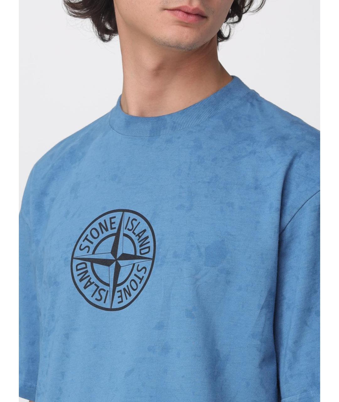 STONE ISLAND Голубая хлопковая футболка, фото 5