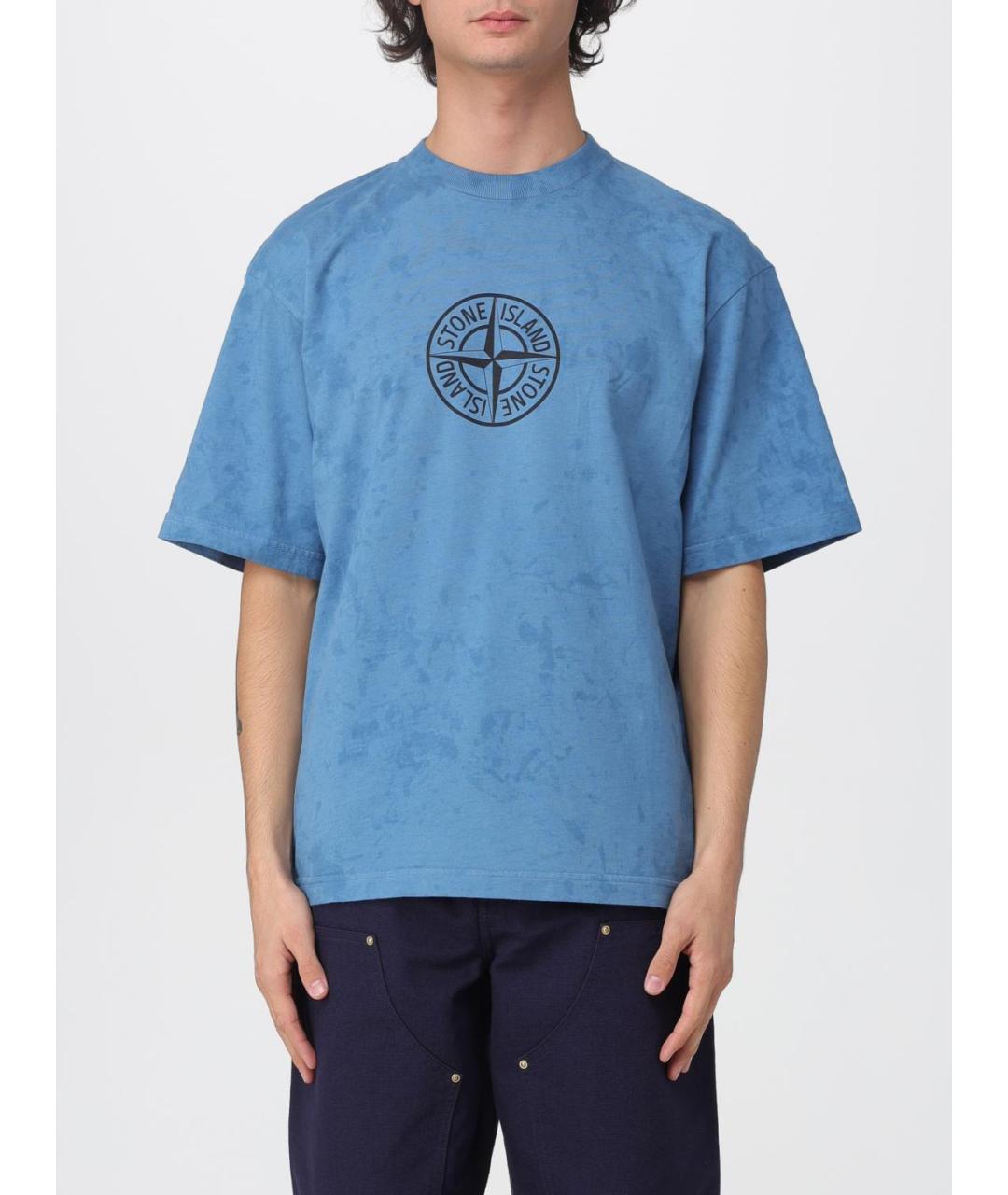 STONE ISLAND Голубая хлопковая футболка, фото 2