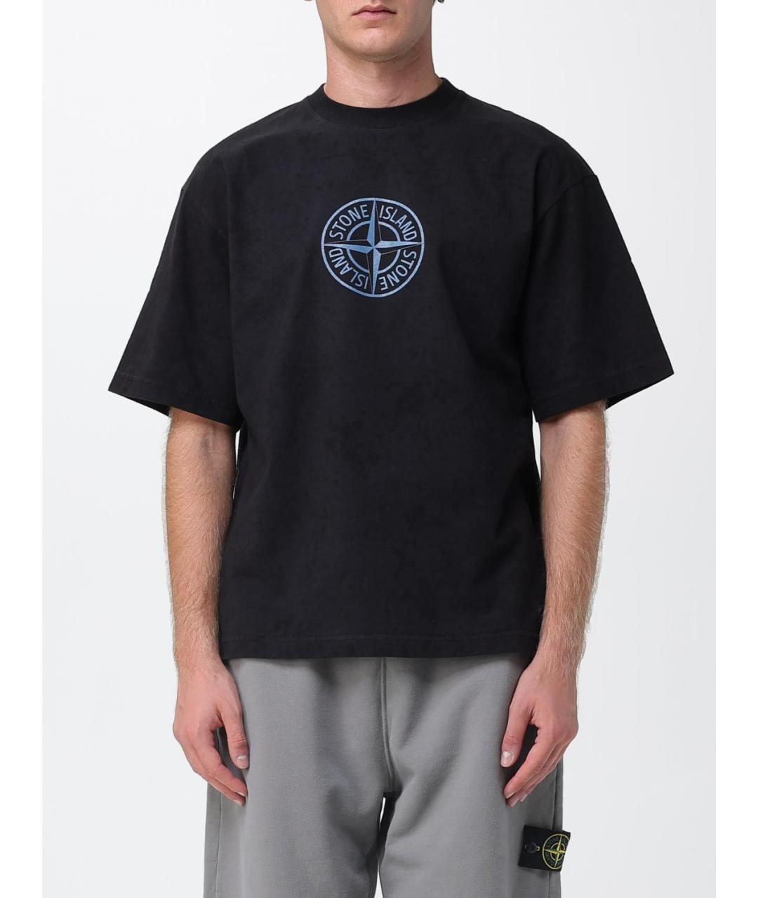 STONE ISLAND Черная хлопковая футболка, фото 2