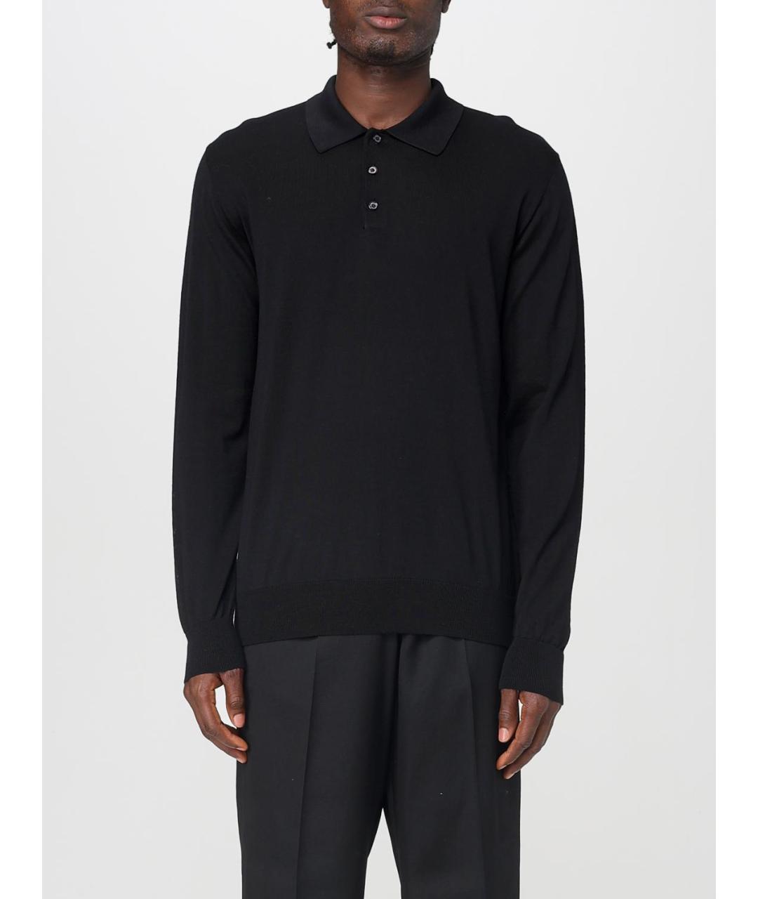 GOLDEN GOOSE DELUXE BRAND Черное хлопко-шерстяное поло с длинным рукавом, фото 6