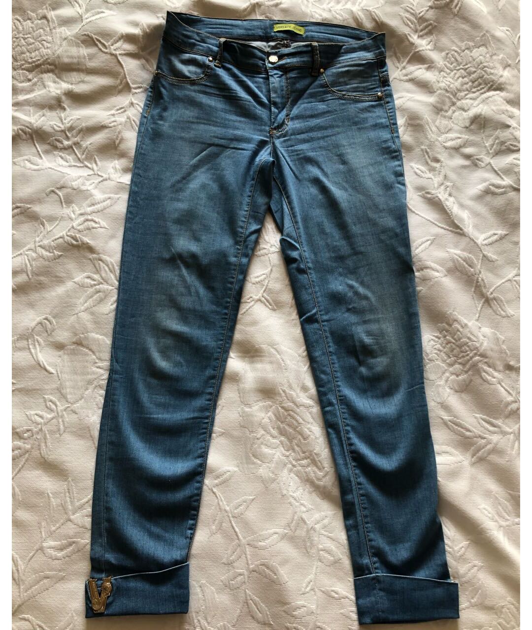 VERSACE JEANS COUTURE Голубые хлопко-эластановые джинсы слим, фото 2