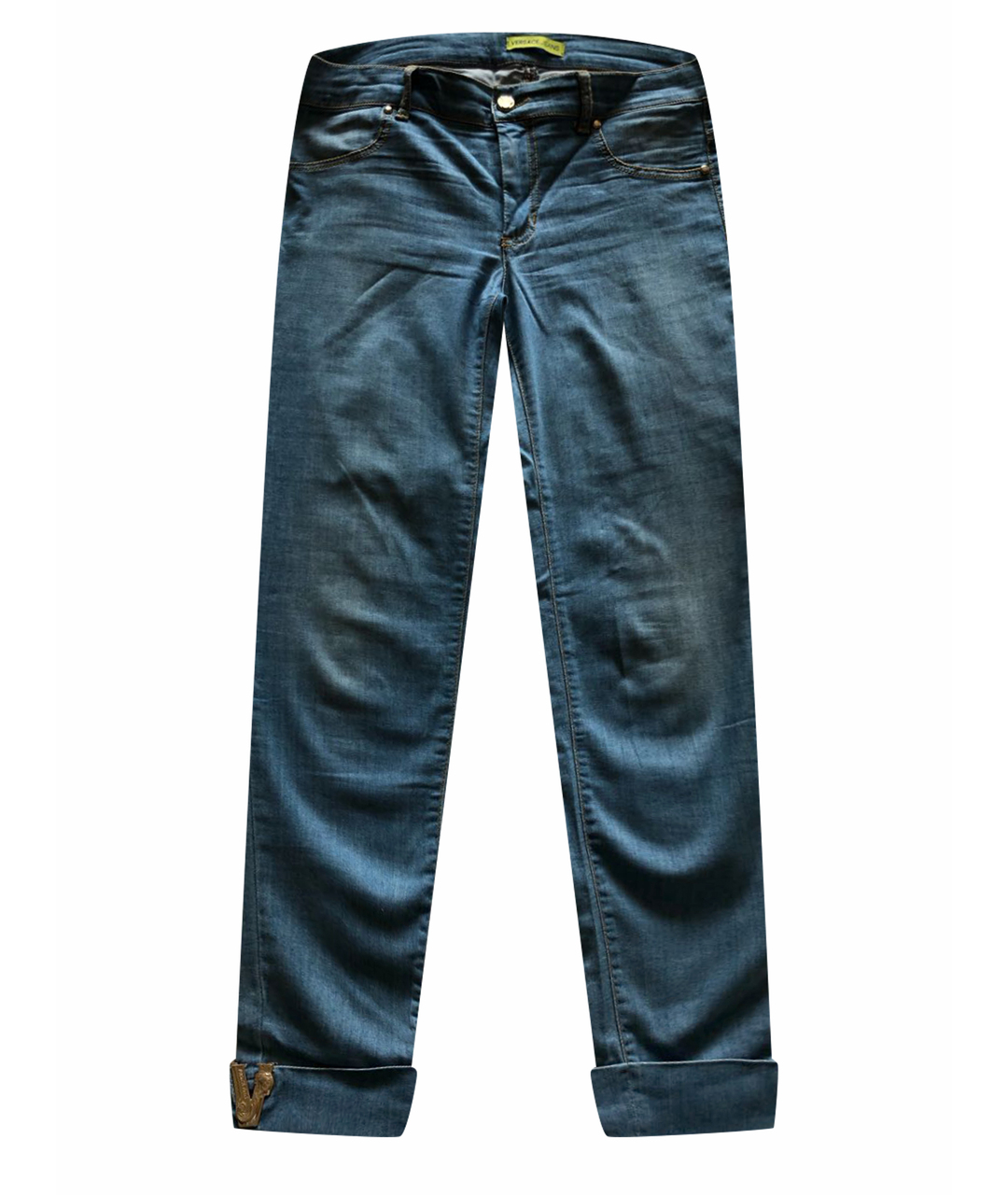VERSACE JEANS COUTURE Голубые хлопко-эластановые джинсы слим, фото 1