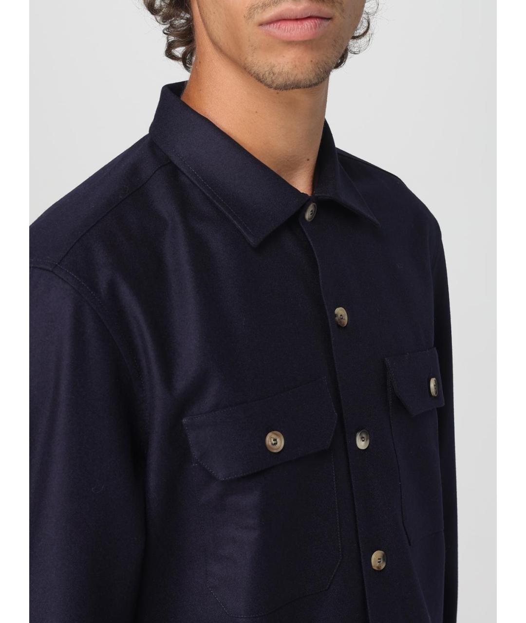 BRUNELLO CUCINELLI Темно-синяя хлопковая кэжуал рубашка, фото 6
