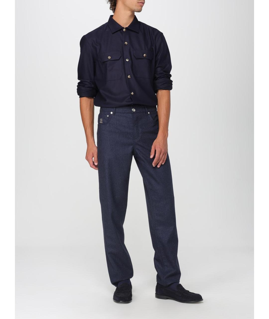 BRUNELLO CUCINELLI Темно-синяя хлопковая кэжуал рубашка, фото 3