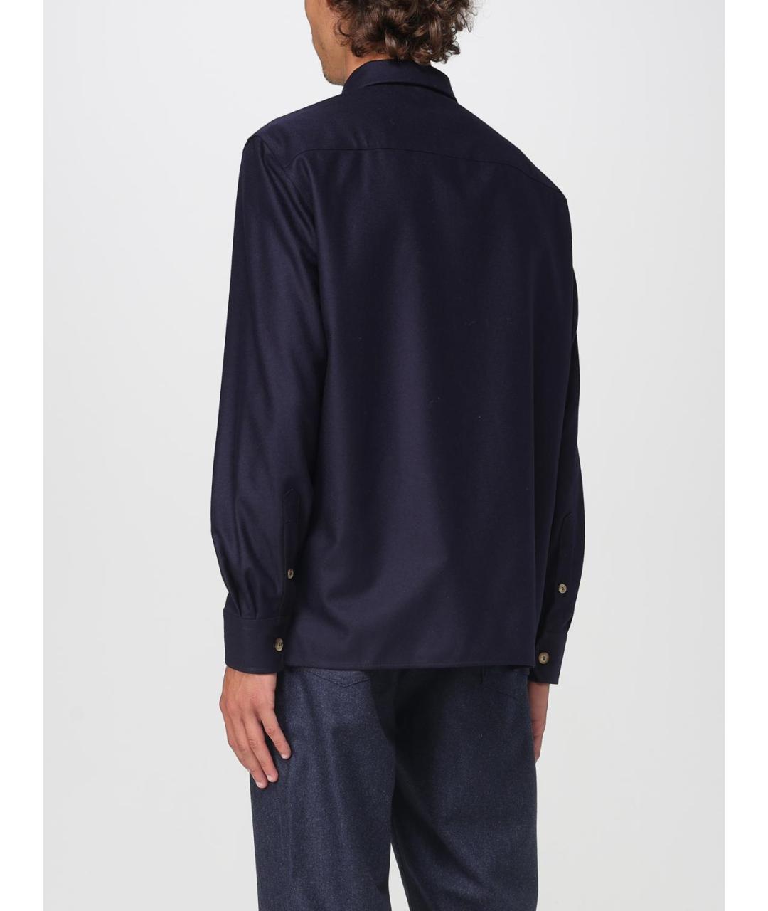 BRUNELLO CUCINELLI Темно-синяя хлопковая кэжуал рубашка, фото 4