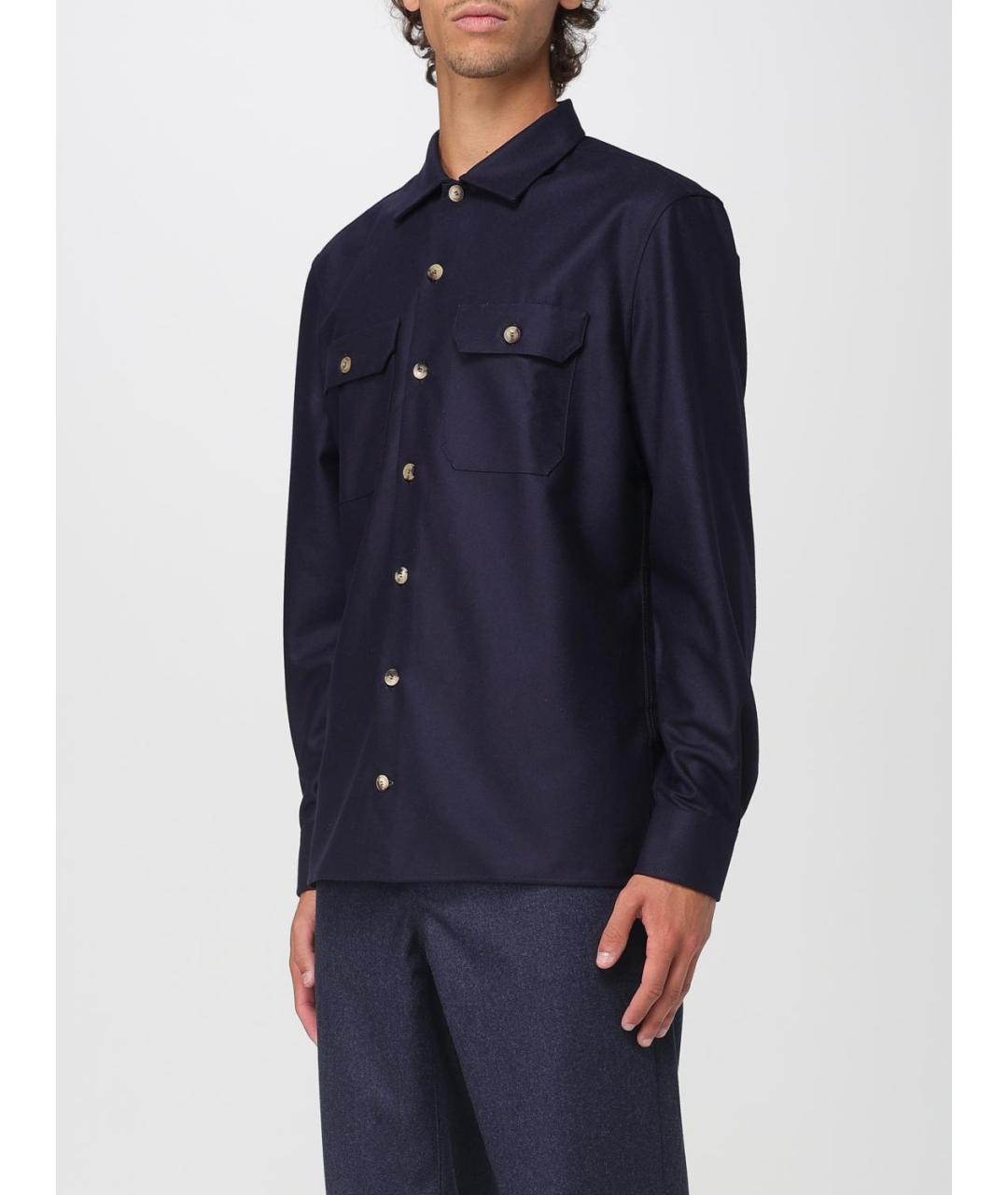 BRUNELLO CUCINELLI Темно-синяя хлопковая кэжуал рубашка, фото 5