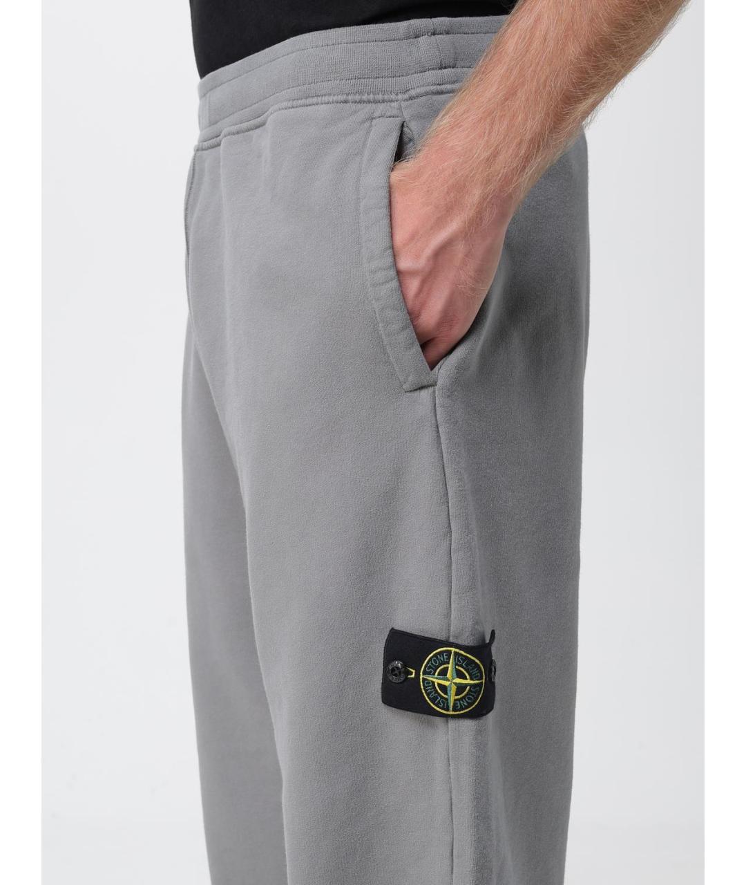 STONE ISLAND Серые хлопковые повседневные брюки, фото 5