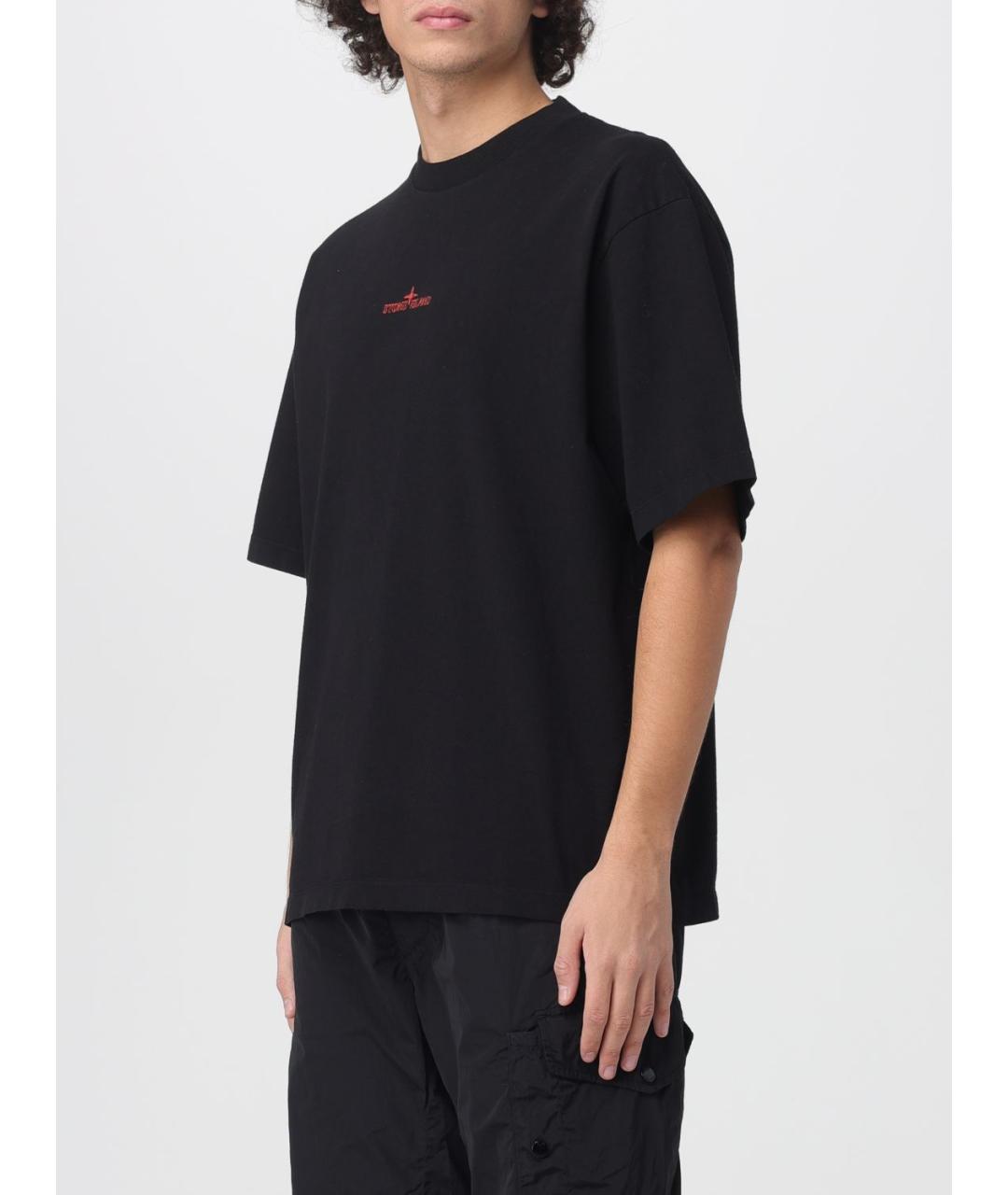 STONE ISLAND Черная хлопковая футболка, фото 5