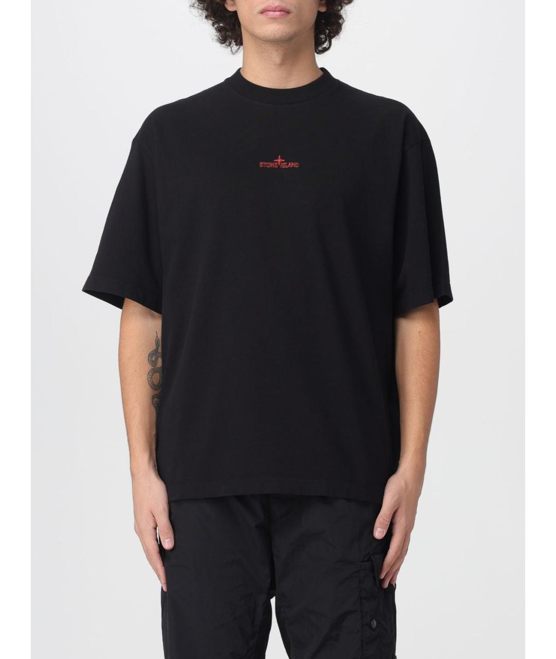 STONE ISLAND Черная хлопковая футболка, фото 2