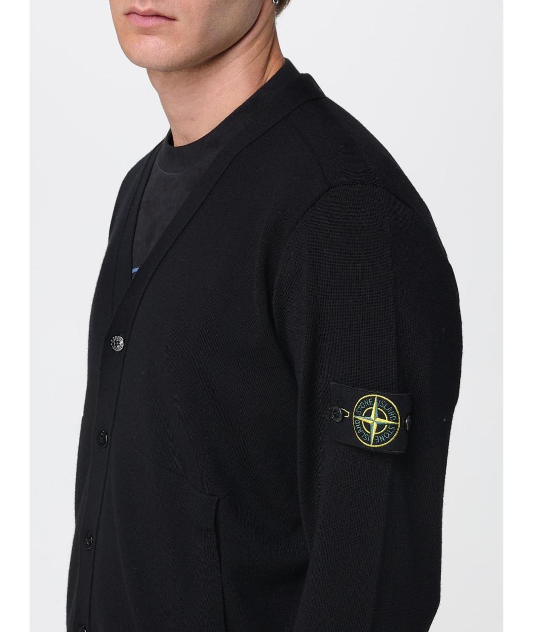 STONE ISLAND Черный шерстяной кардиган, фото 6