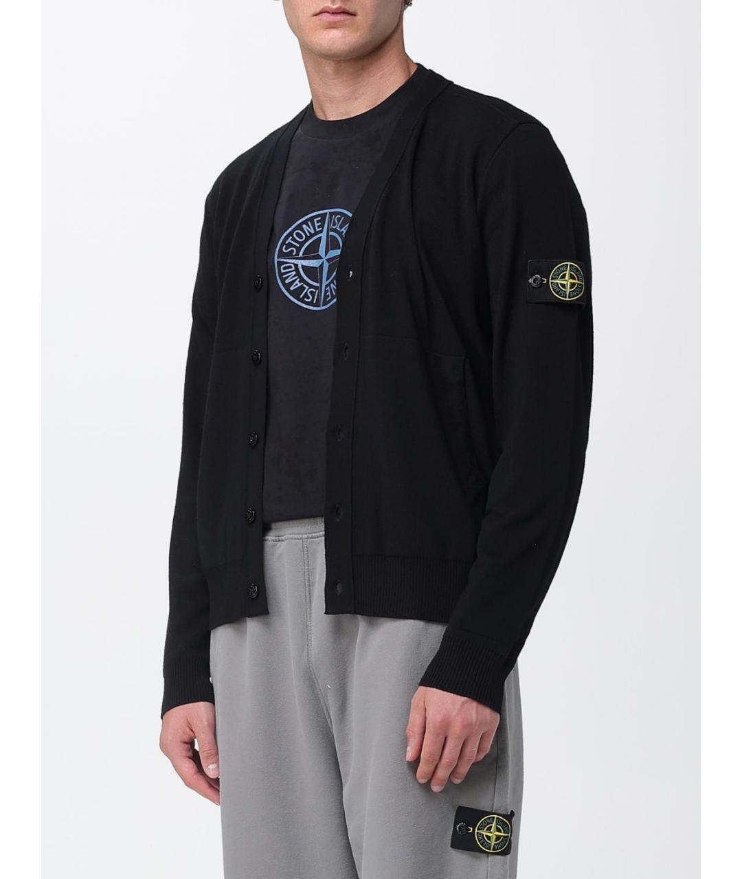 STONE ISLAND Черный шерстяной кардиган, фото 5