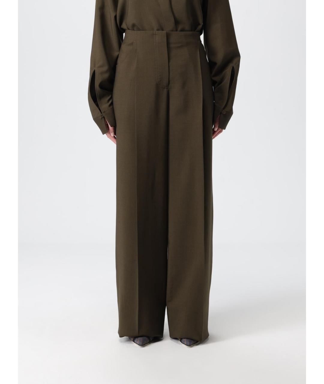FENDI Хаки шерстяные прямые брюки, фото 2