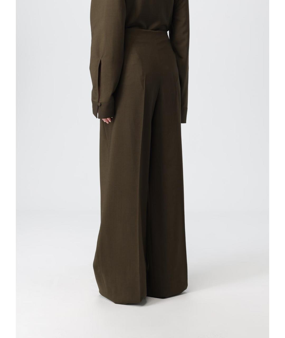 FENDI Хаки шерстяные прямые брюки, фото 4