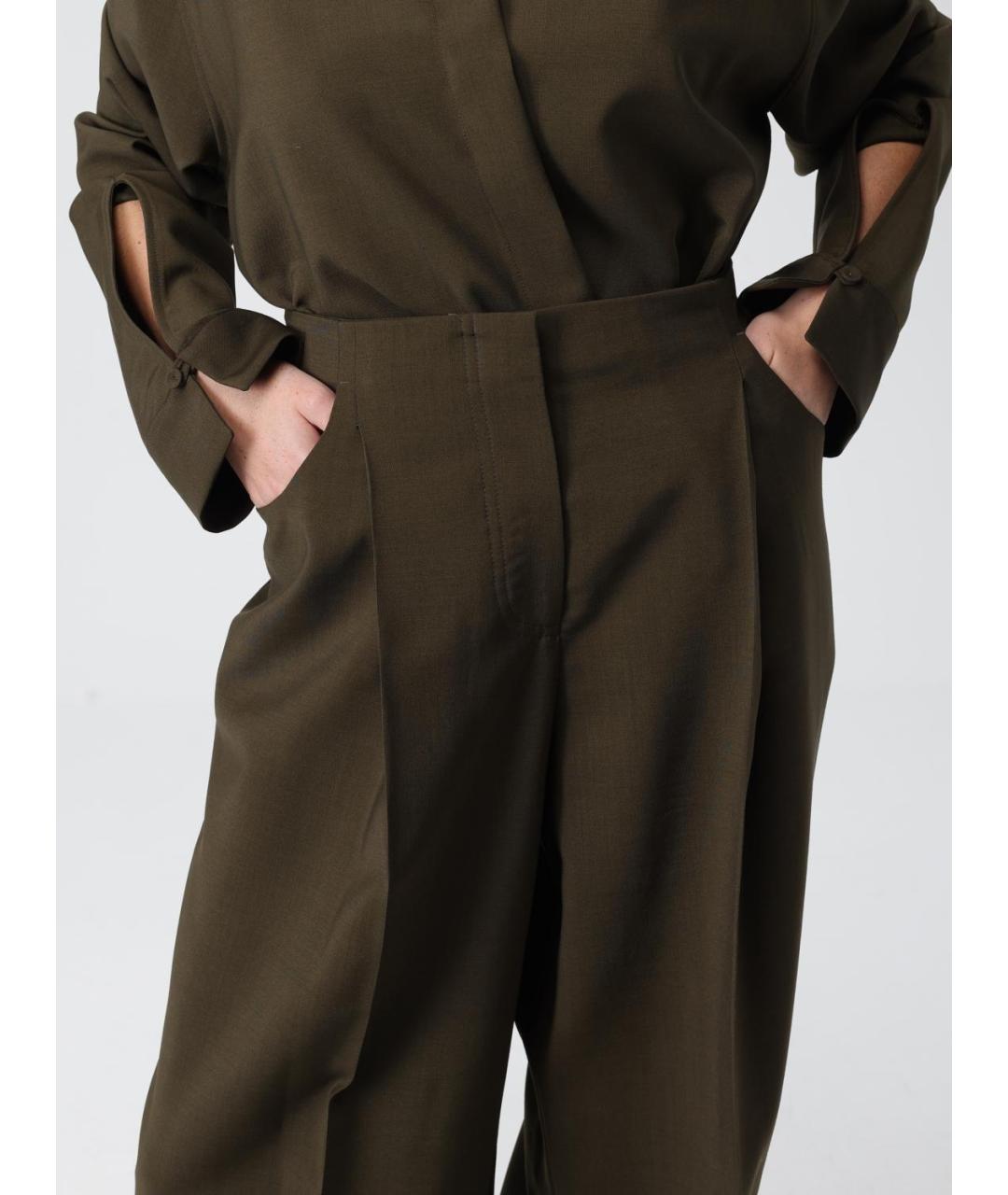 FENDI Хаки шерстяные прямые брюки, фото 6