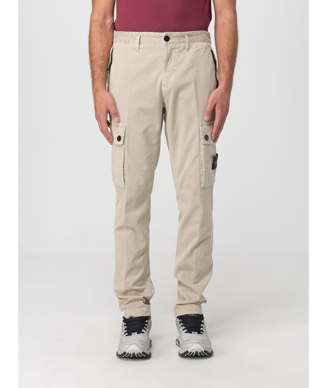 STONE ISLAND Бежевые хлопковые повседневные брюки, фото 6