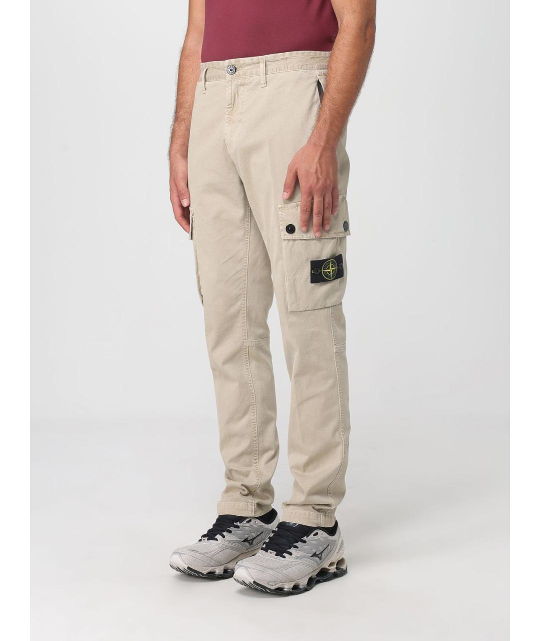 STONE ISLAND Бежевые хлопковые повседневные брюки, фото 4