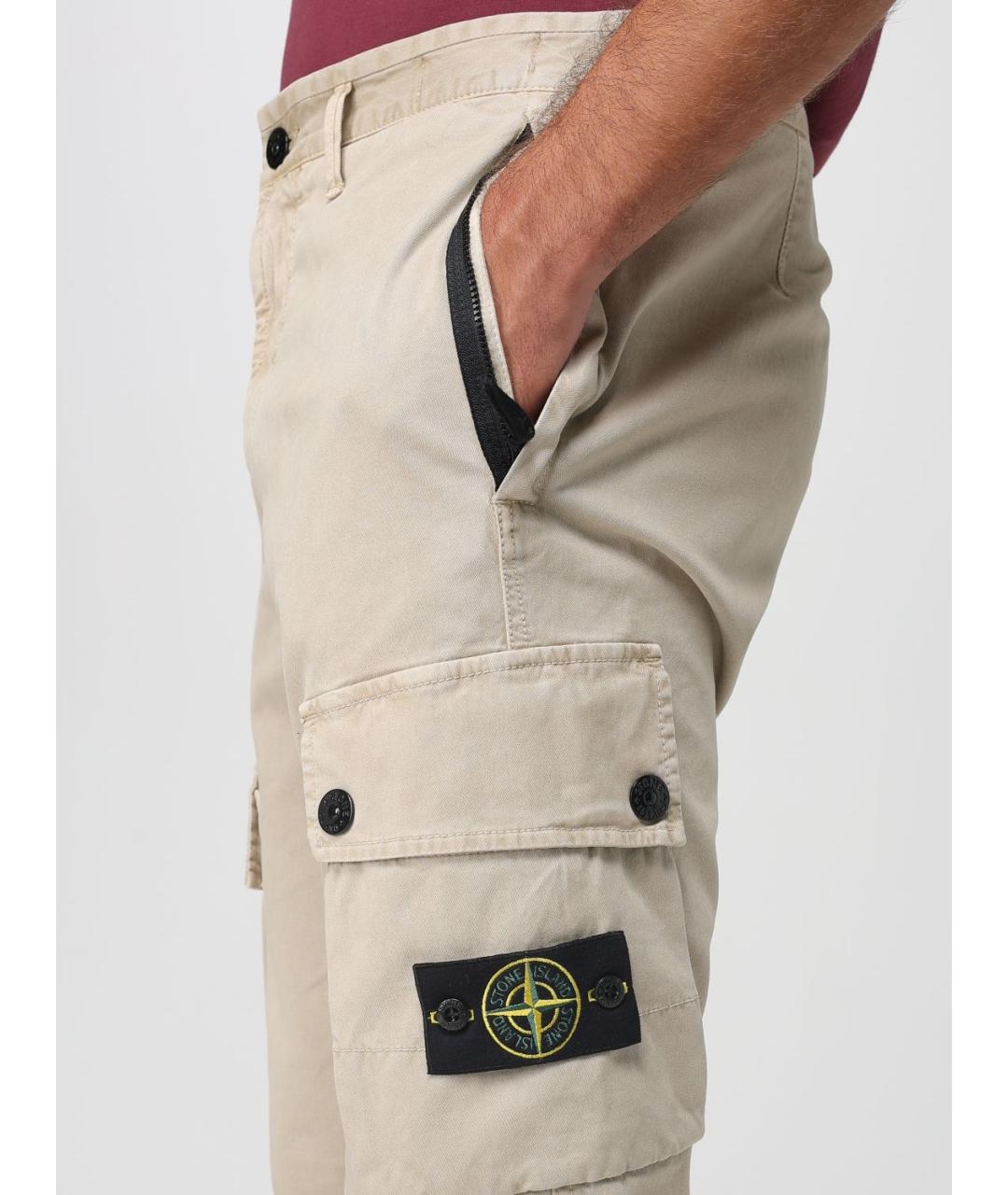 STONE ISLAND Бежевые хлопковые повседневные брюки, фото 5