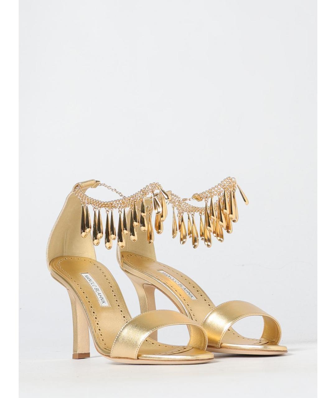MANOLO BLAHNIK Золотые кожаные босоножки, фото 2