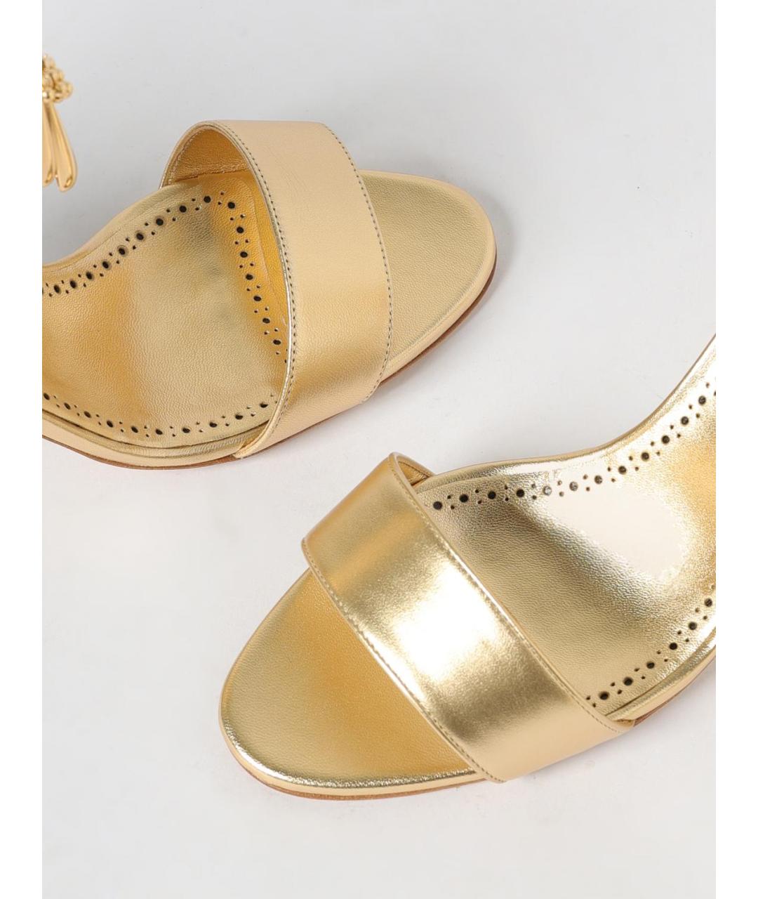 MANOLO BLAHNIK Золотые кожаные босоножки, фото 4