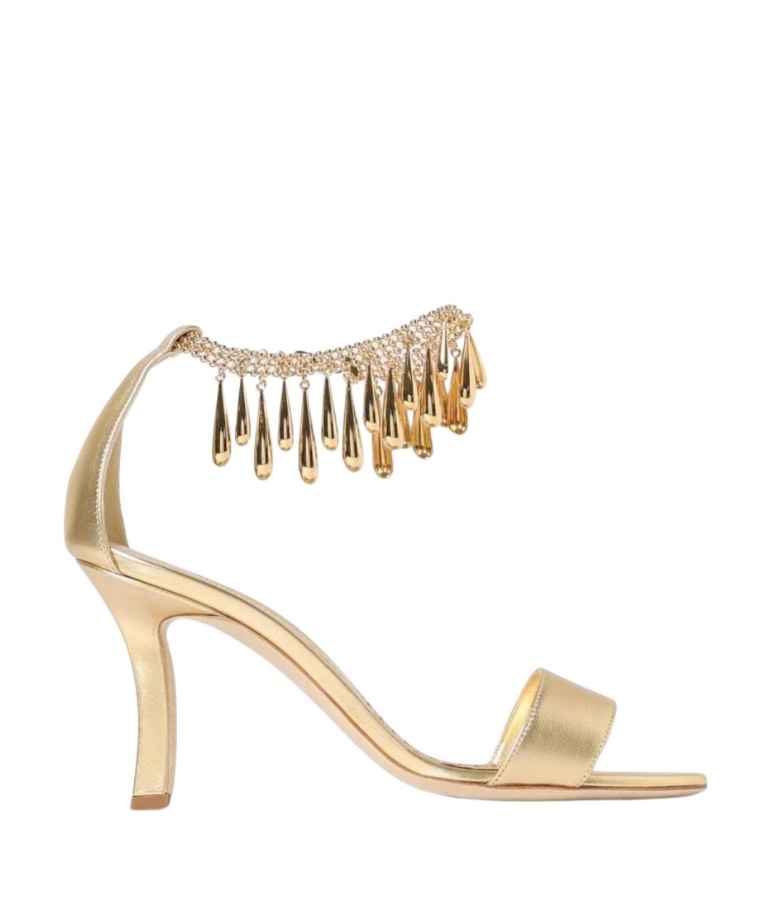 MANOLO BLAHNIK Золотые кожаные босоножки, фото 1