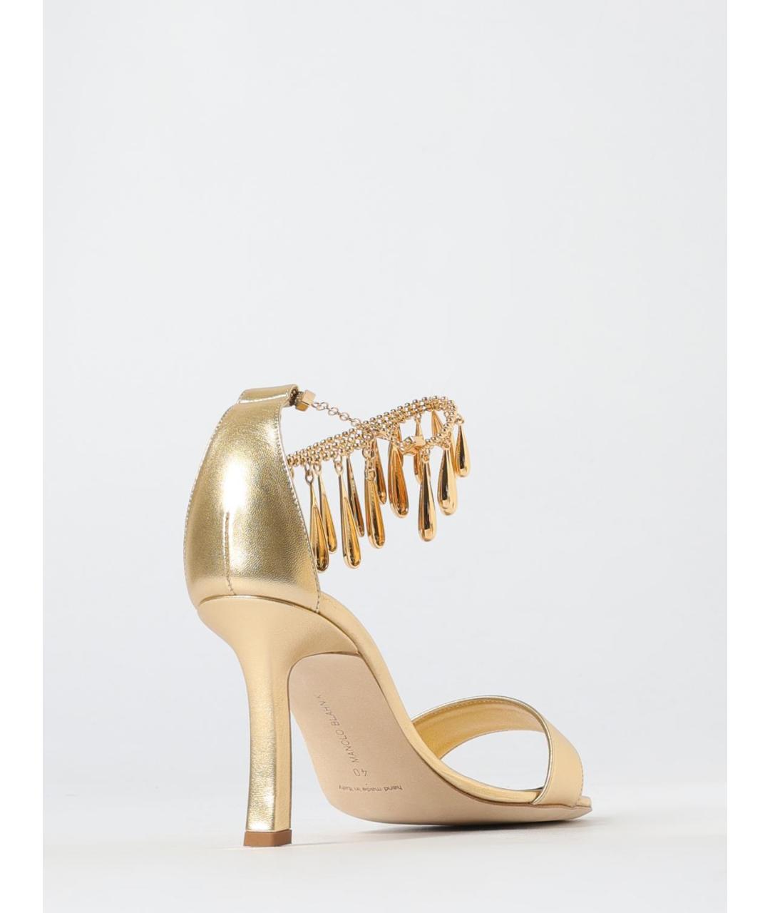 MANOLO BLAHNIK Золотые кожаные босоножки, фото 3
