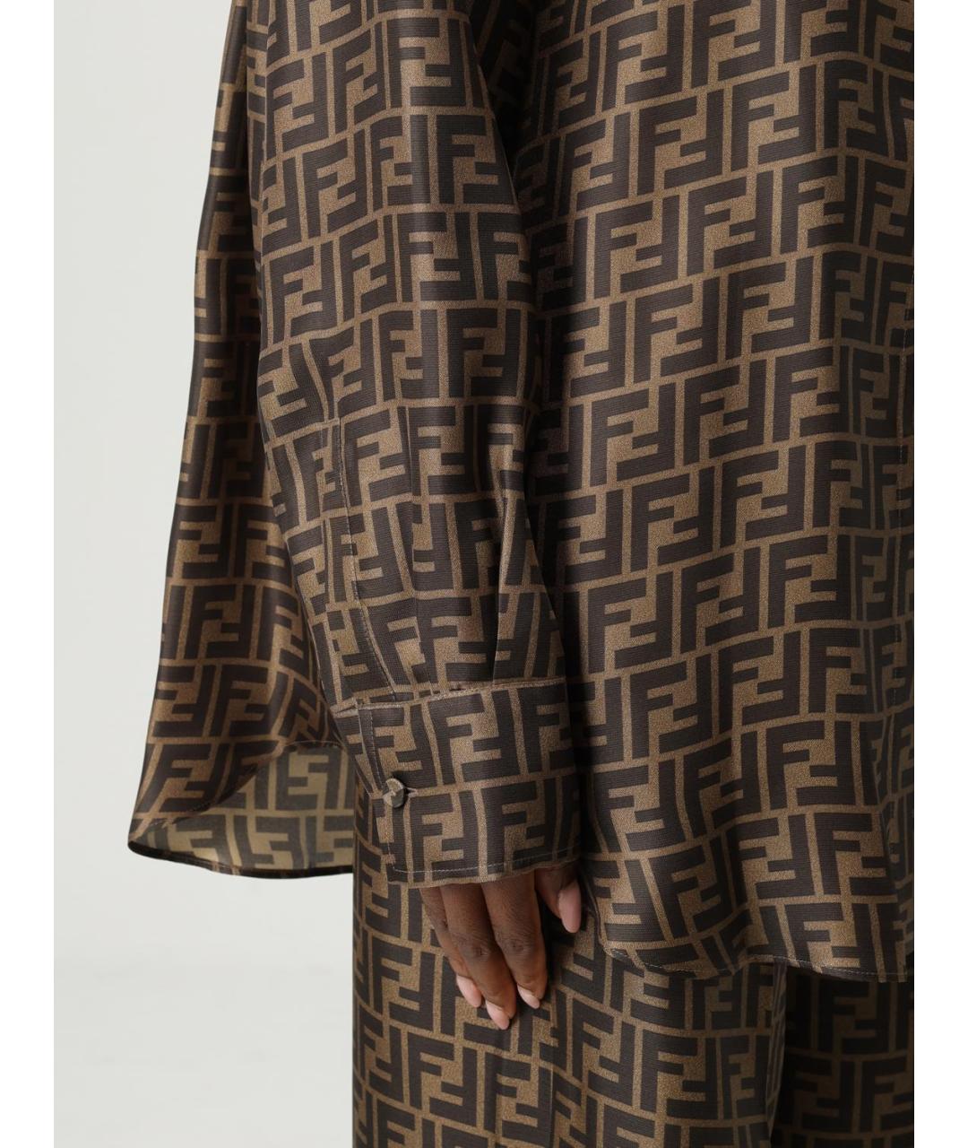 FENDI Коричневая шелковая рубашка, фото 5