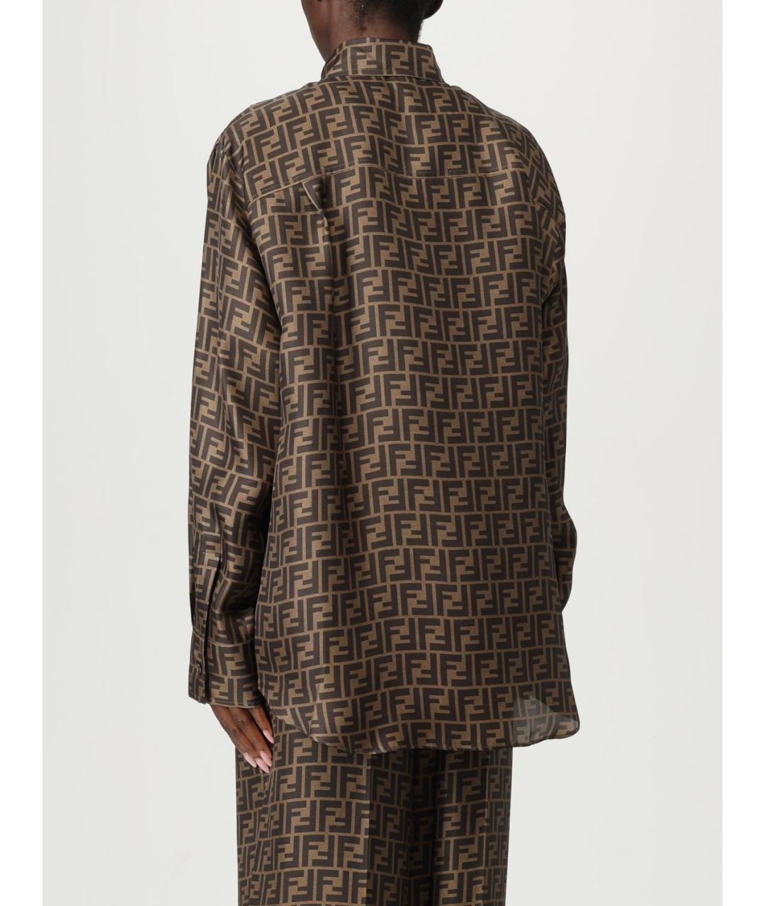 FENDI Коричневая шелковая рубашка, фото 3