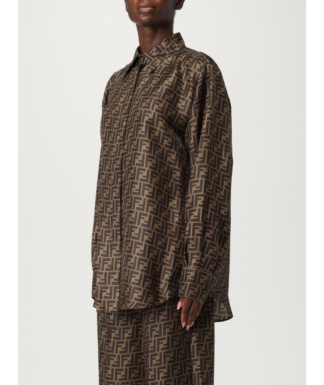 FENDI Коричневая шелковая рубашка, фото 4