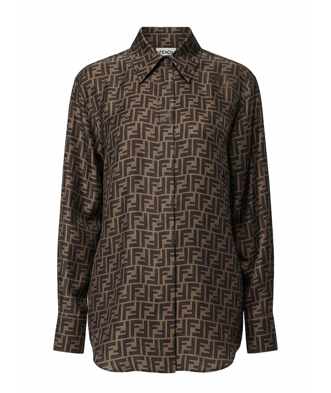 FENDI Коричневая шелковая рубашка, фото 1