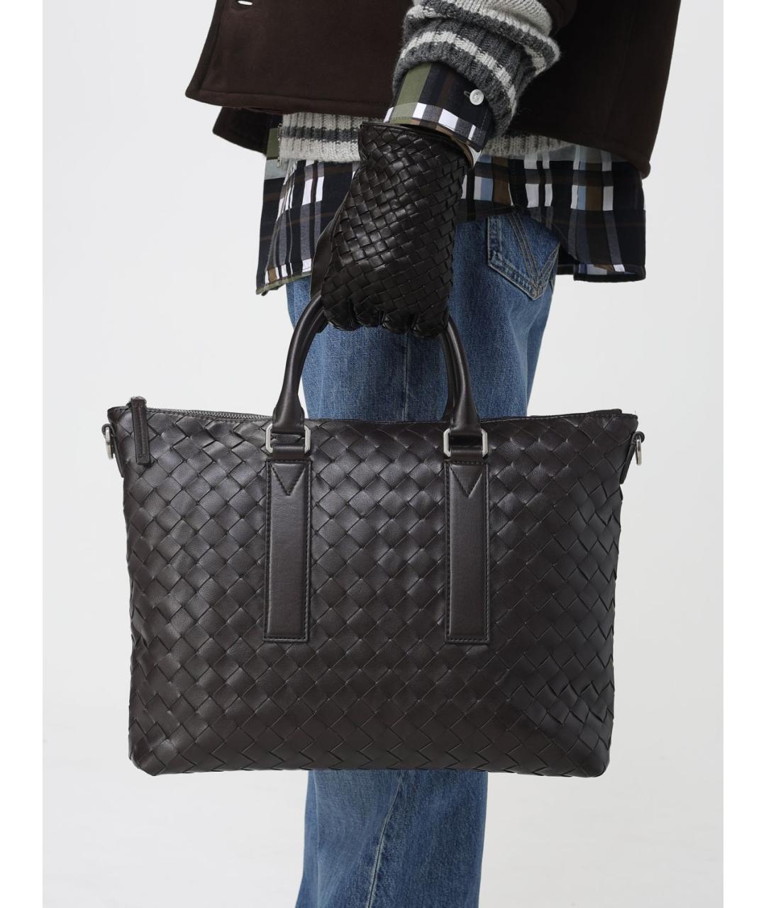 BOTTEGA VENETA Коричневые кожаные перчатки, фото 2