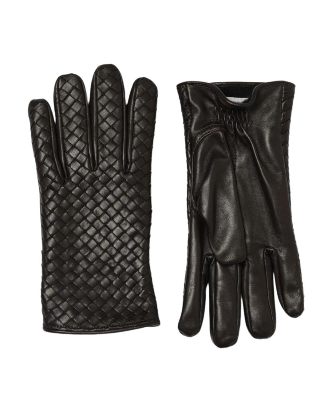 BOTTEGA VENETA Коричневые кожаные перчатки, фото 1
