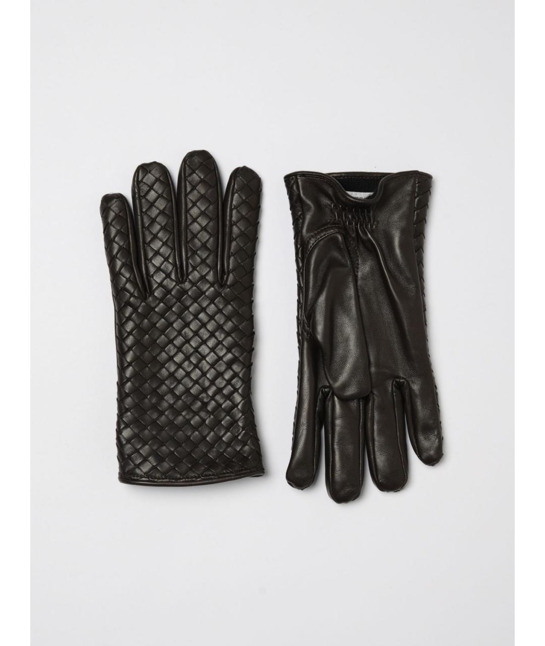 BOTTEGA VENETA Коричневые кожаные перчатки, фото 4