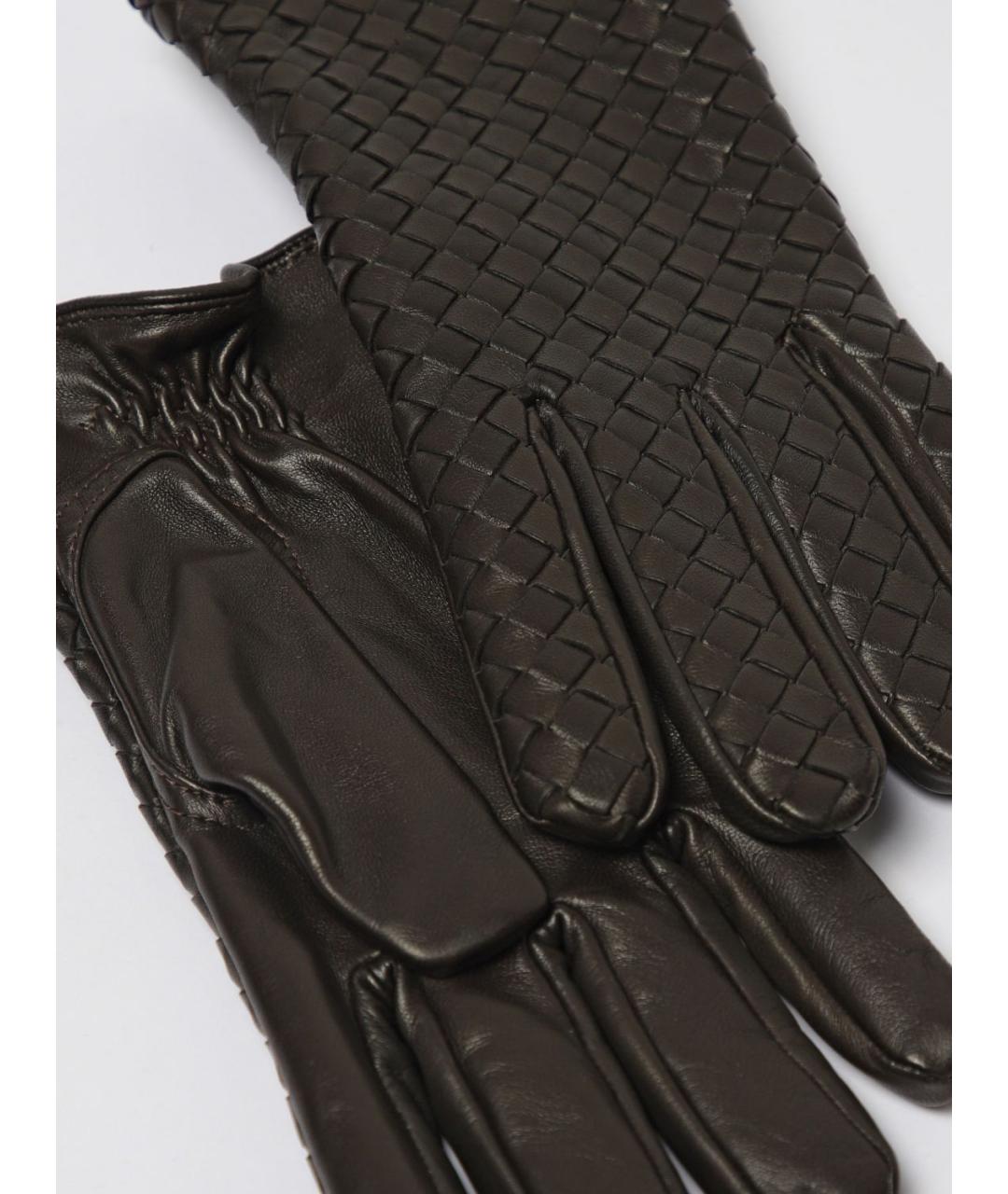 BOTTEGA VENETA Коричневые кожаные перчатки, фото 3