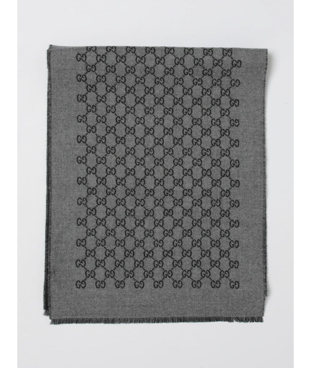 GUCCI Серый шерстяной шарф, фото 5