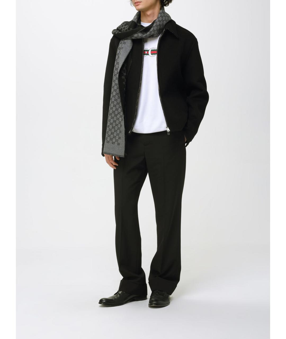 GUCCI Серый шерстяной шарф, фото 4