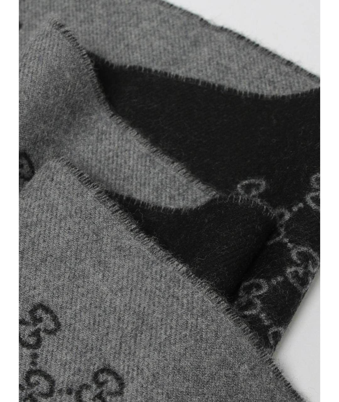 GUCCI Серый шерстяной шарф, фото 3