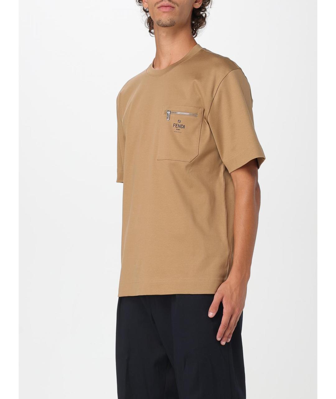 FENDI Бежевая хлопковая футболка, фото 5