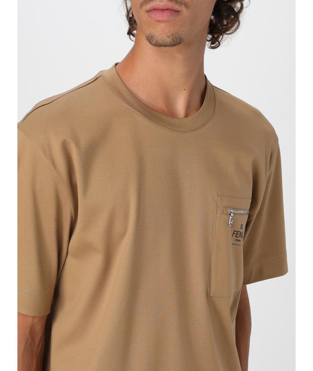 FENDI Бежевая хлопковая футболка, фото 6