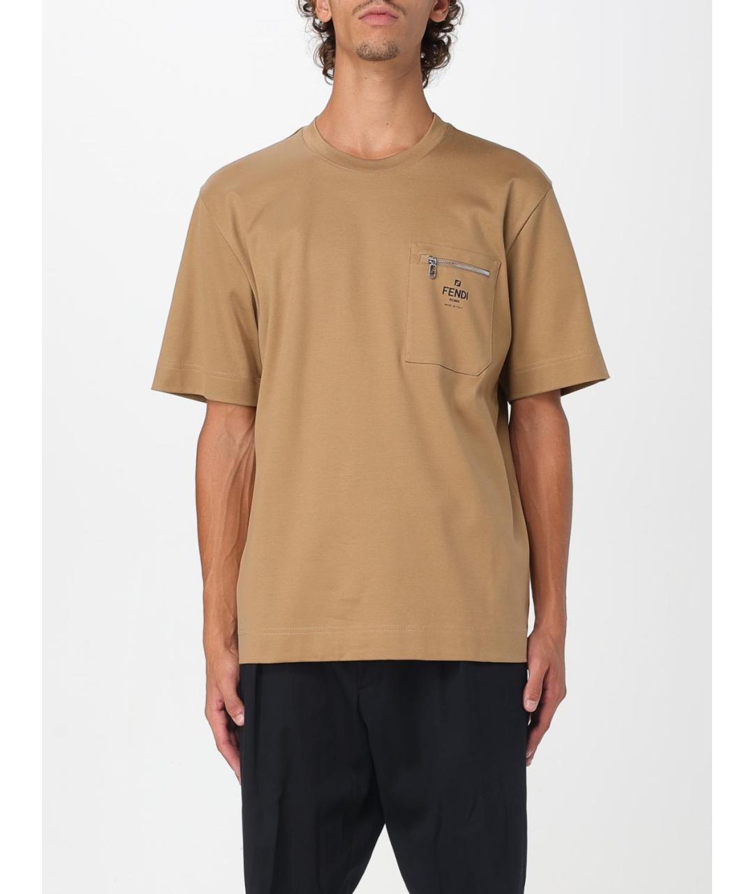 FENDI Бежевая хлопковая футболка, фото 2