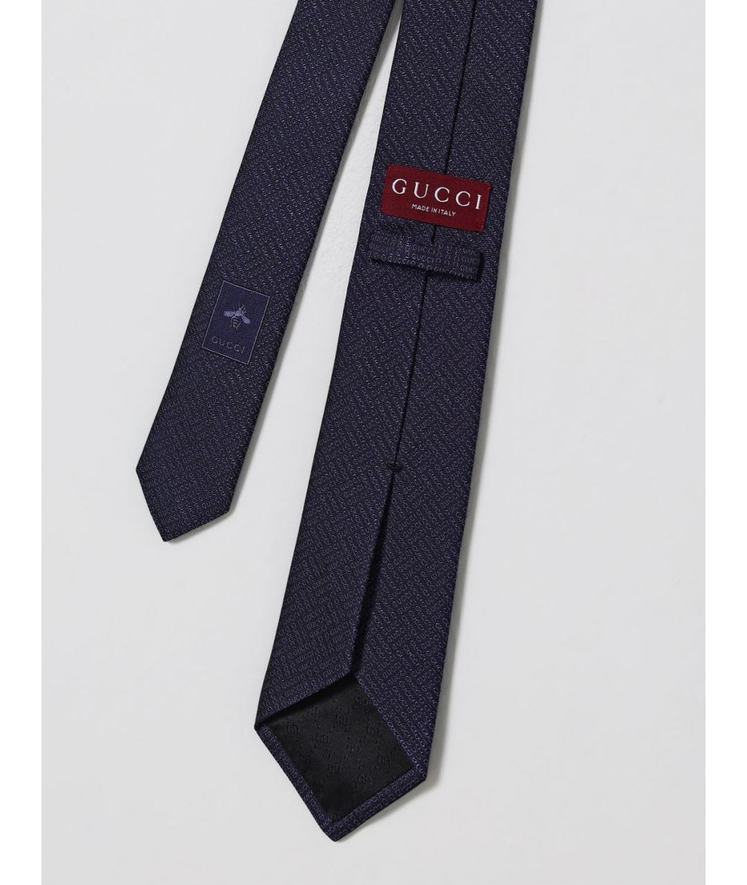 GUCCI Темно-синий шелковый галстук, фото 2