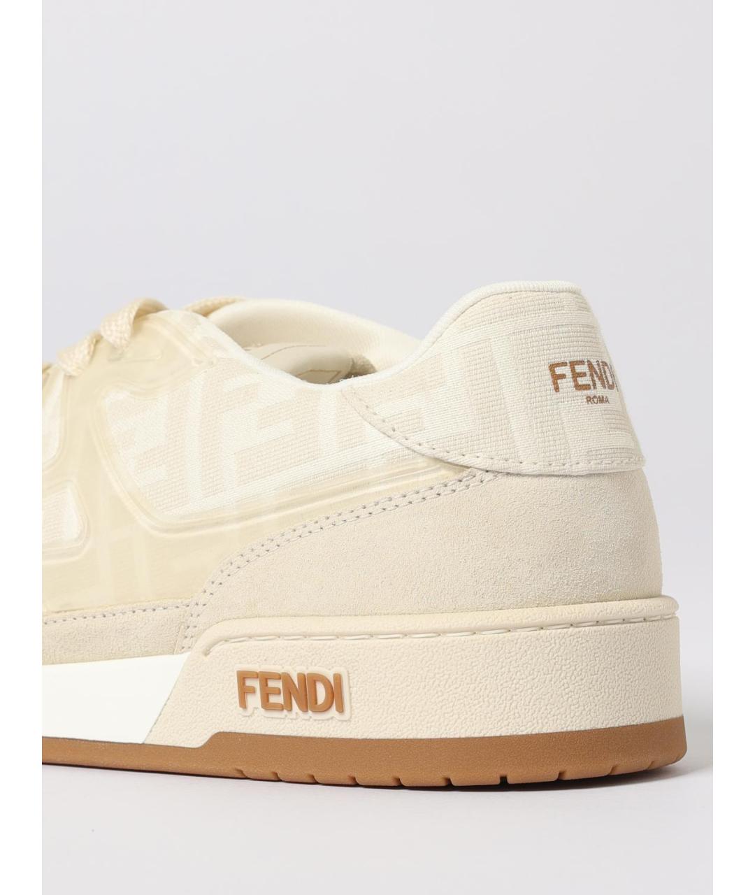 FENDI Бежевые замшевые низкие кроссовки / кеды, фото 4