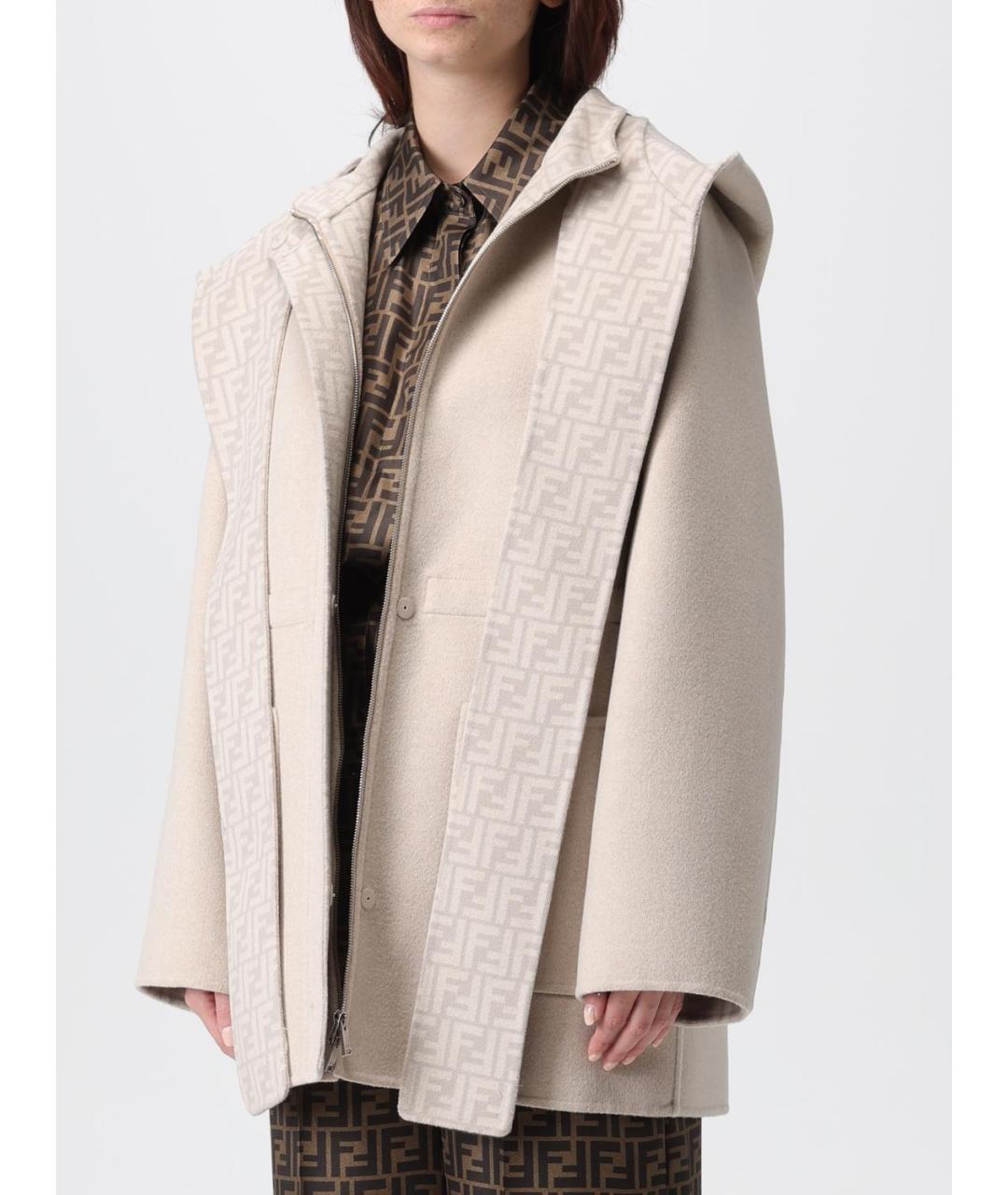 FENDI Бежевое шерстяное пальто, фото 5