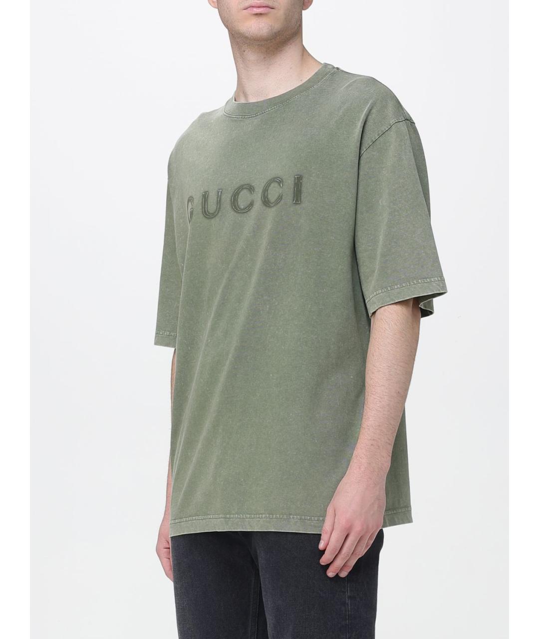 GUCCI Хаки хлопковая футболка, фото 4
