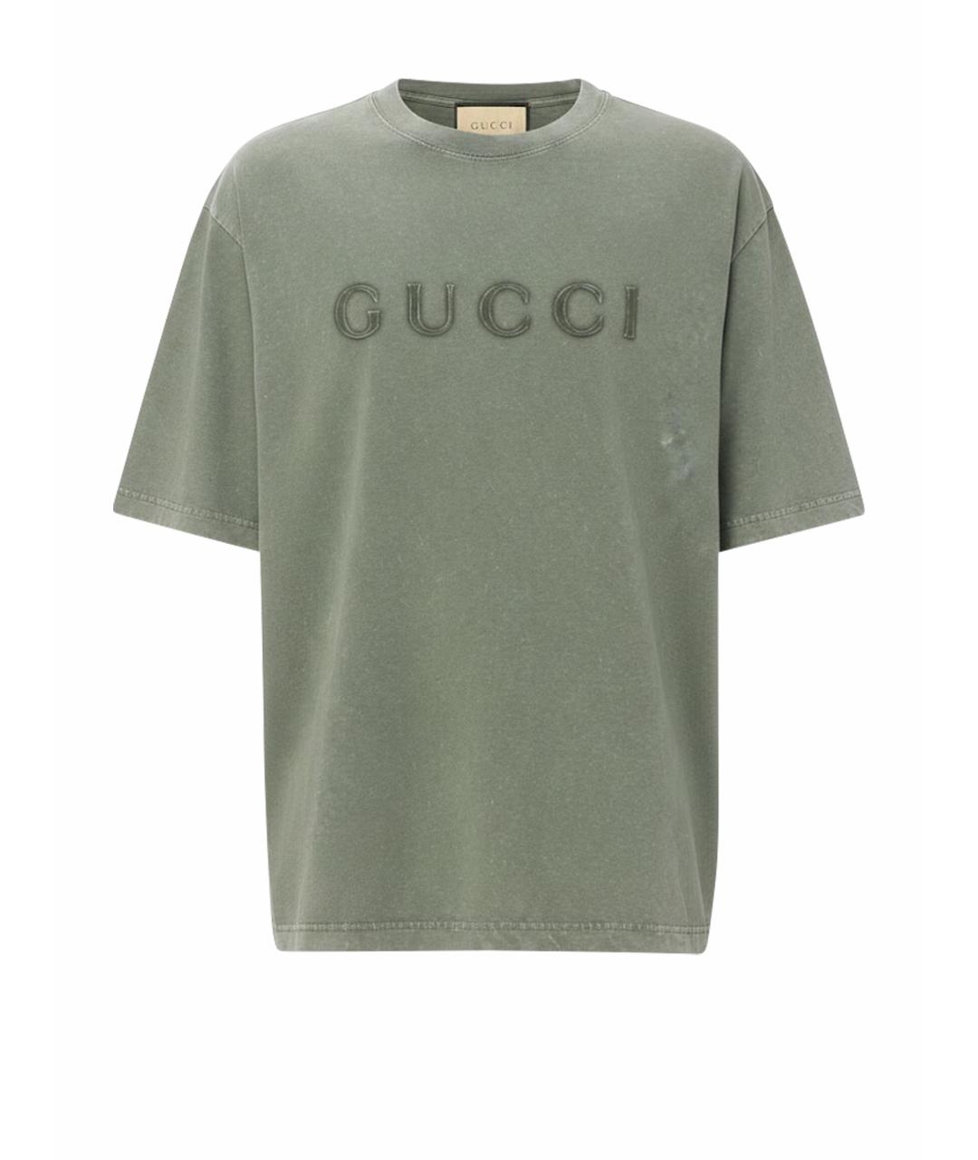 GUCCI Хаки хлопковая футболка, фото 1