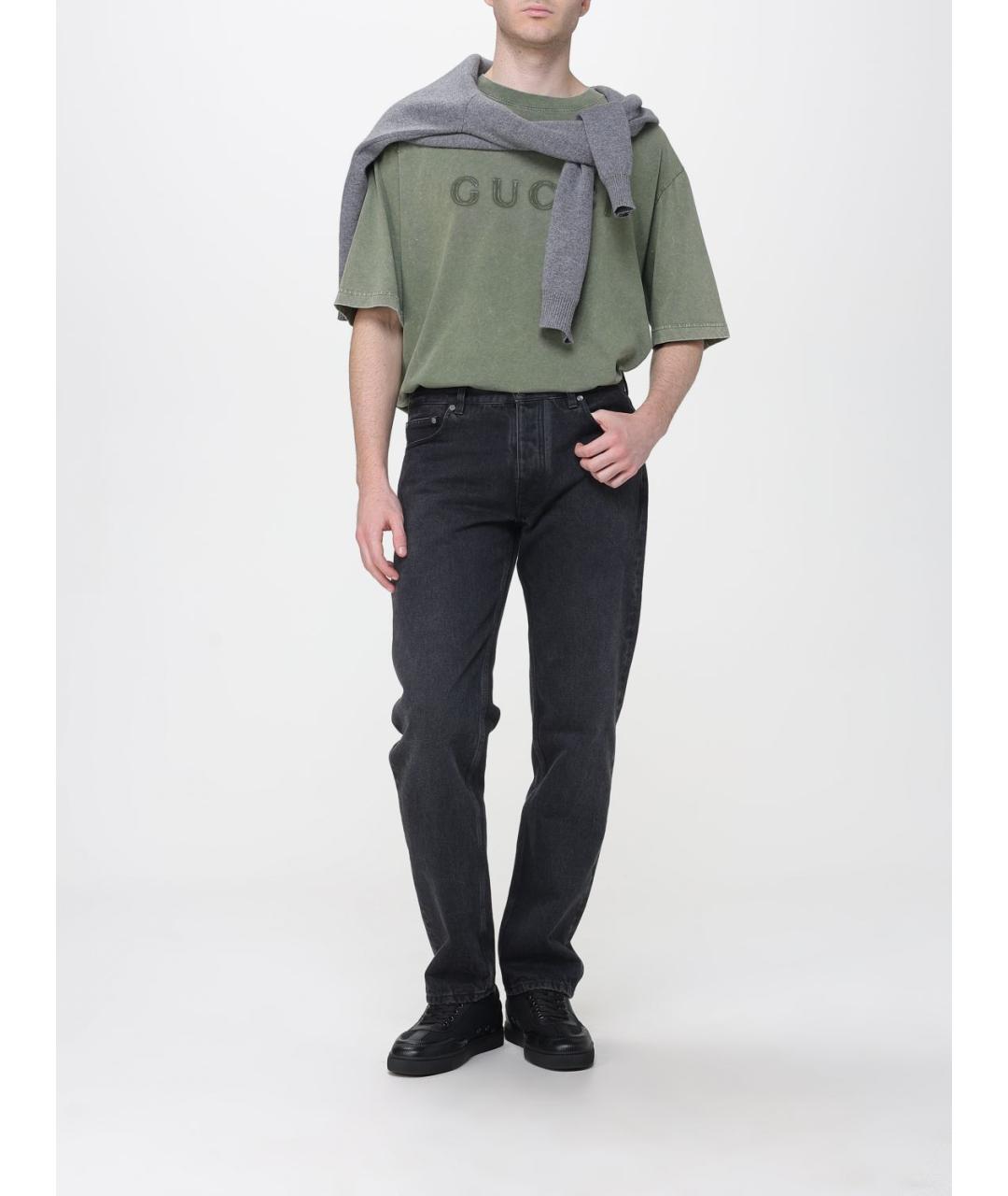 GUCCI Хаки хлопковая футболка, фото 2